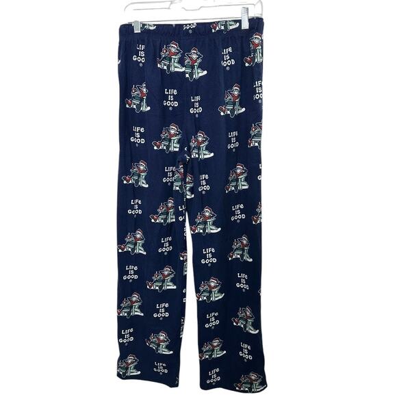 Life Is Good Navy Brushed Flannel Pajama Lounge Pants ADIRON SANTA JAKE Sz Large - Picture 5 of 6